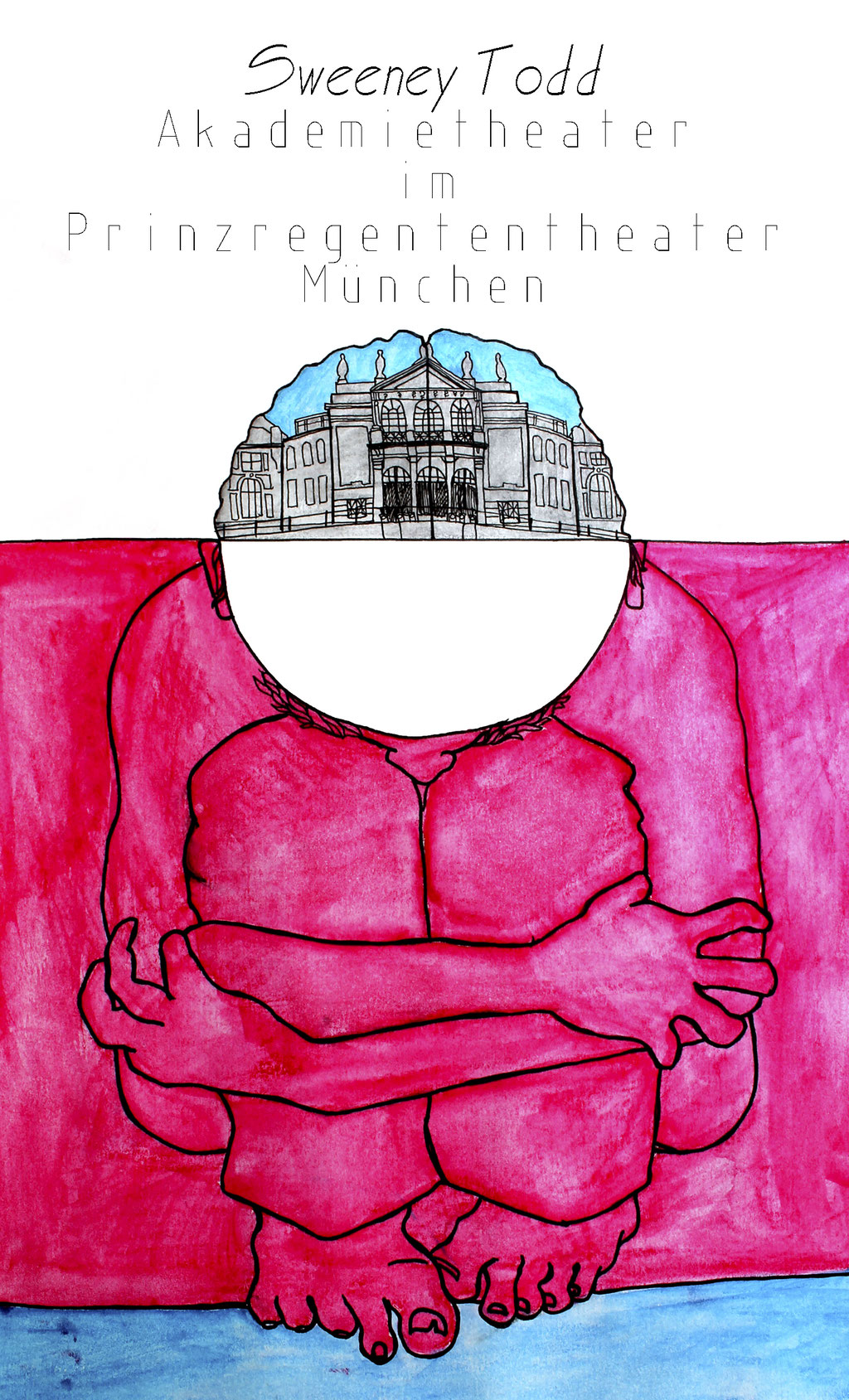 Plakat von Teresa Katharina für 2012 Bühne & Kostüm. 'Sweeney Todd' Regie: Levin Handschuh | Bühne,Kostüm & Licht: Teresa Katharina | August Everding Akademie MÜNCHEN