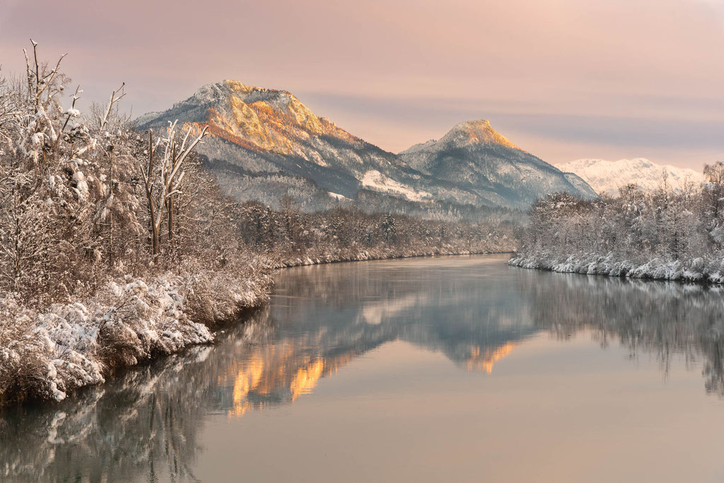 Winterlicher Blick auf Inn, Heuberg und Kranzhorn