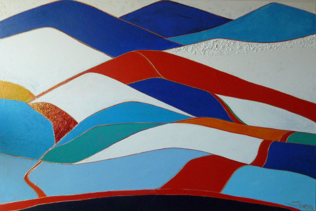 ABSTRACT LANDSCHAP 1.50 x 1.00m (3D) Acrylverf op linnen