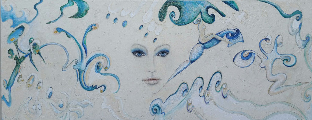 DROOM VROUW 3.0 0.80 X 2.00m Acrylverf met glas op linnen 