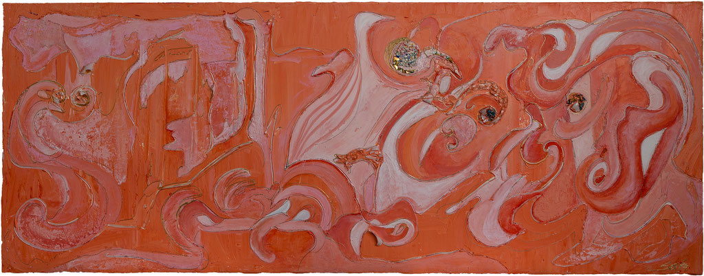 ZONDER TITEL ZALM 1.80 x 0.70m (3D) Acrylverf op linnen met glas/kristal