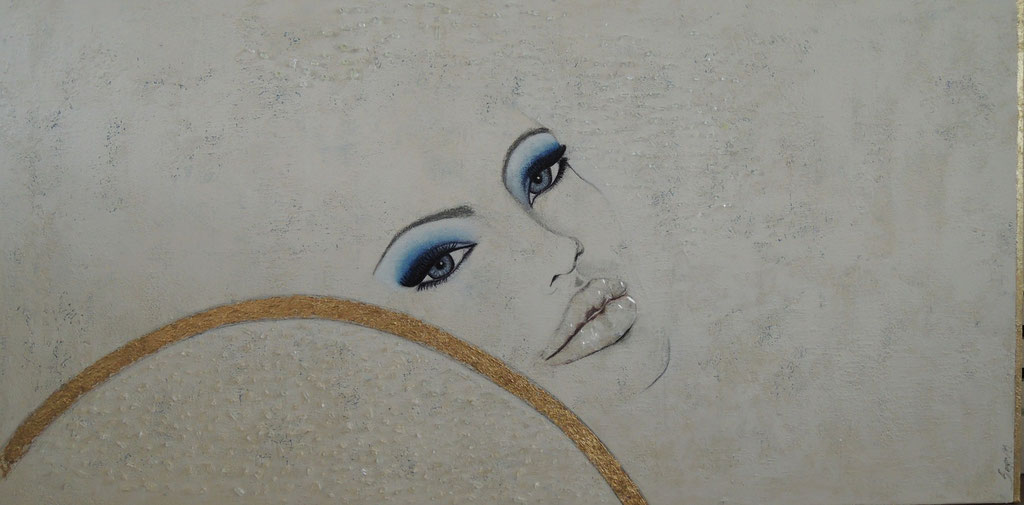 DROOM VROUW  1.20 X 0.70m   Acrylverf op linnen met glas/kristal