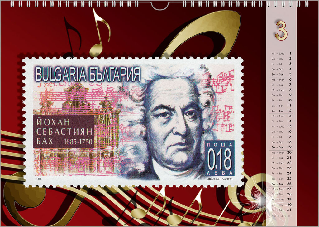 Der Bach-Briefmarken-Kalender ... Bach-Kalender sind Musikkalender und Musik-Geschenke.