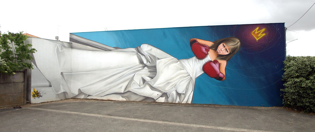 Niñas With Attitude - JEAN ROOBLE - Spraypaint on wall - 3 x 12 m - for Q20 parcours & Vibrations Urbaines - Pessac (2017)