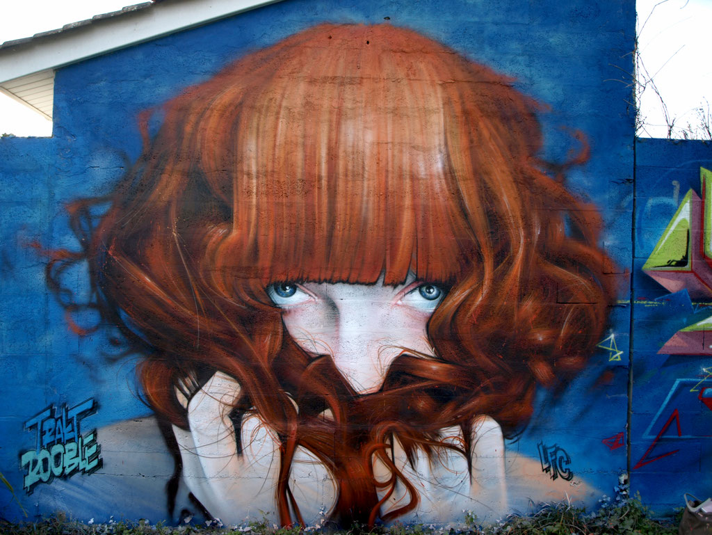 Roux/Bleu (détail) - JEAN ROOBLE - Spraypaint on wall (3 x 3 m) - Talence (2016)
