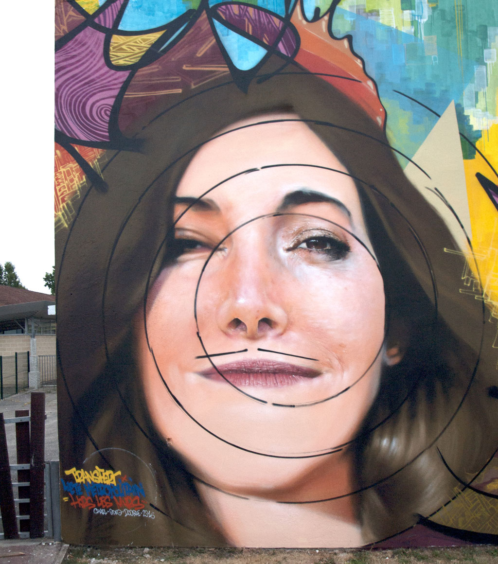 Diana Rozza Bonheur  (détail)- JEAN ROOBLE - Spraypaint on wall (5 x 5 m) - Hors Les Murs Project - Ambarès-Et-Lagrave (2016)