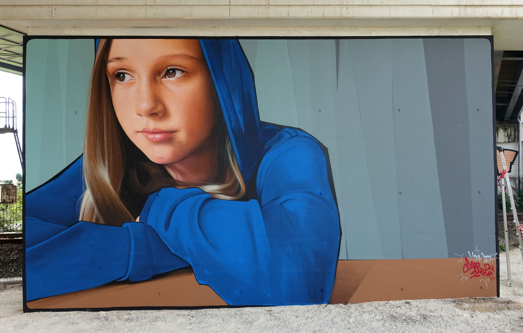 MONA LISA - Spraypaint and acrylic on wall - 4,2 x 7,3 m - for Mur du Souffle festival - Bruges (2025)