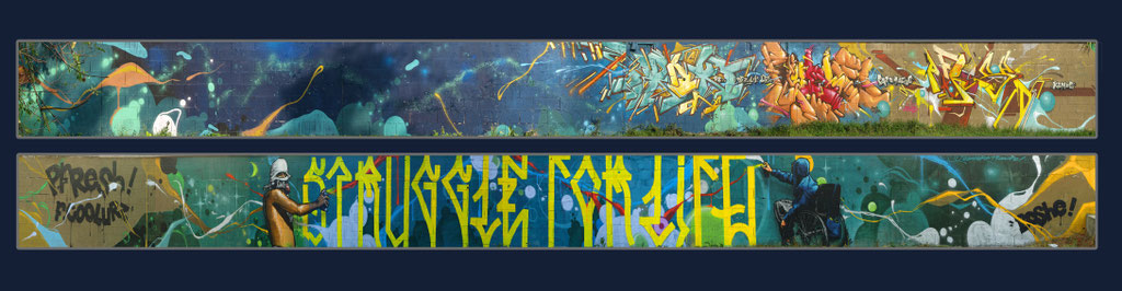 Struggle for life - BOSHE, JEAN ROOBLE, KENDO & TRAKT - Spraypaint on wall - Talence, 2010