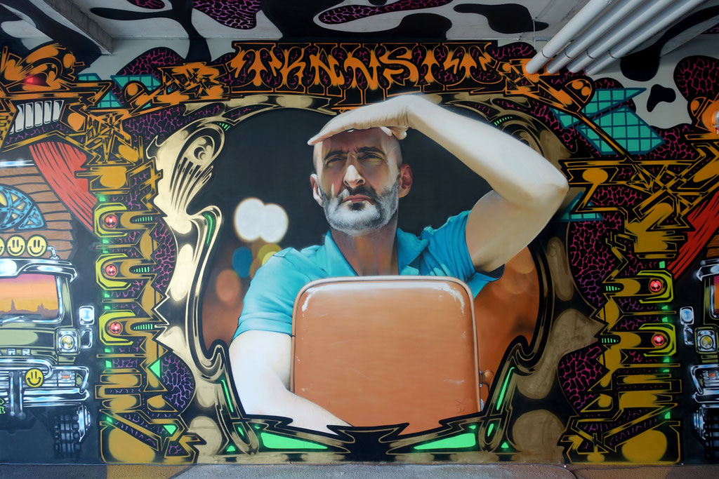 TRANSIT (detail) - Scaner feat. Jean Rooble - Spraypaint on wall - 5 x 16 m - Projet RADO, Bordeaux (2021)