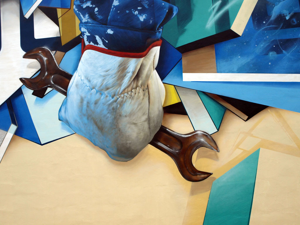 Moonlight (detail) - JEAN ROOBLE, KENDO & TRAKT - Acrylic and spray-ain't on wall - 10 x 22 m - HLM #2 project for TRANSFERT collective - Bassens (2017)