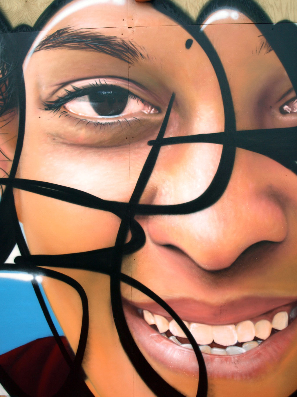 LFC Face (detail) - JEAN ROOBLE - Spraypaint on wood (3 x 5 m) - for Institut Culturel Bernard Magrez & Bordeaux Fête le Vin - Bordeaux, 2018