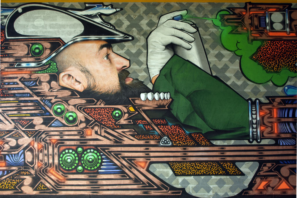 SCANR x JEAN ROOBLE (détail) - Spraypaint on wall - 5 x 15 m - for Vortex (Agora closing) - Bordeaux (2017)