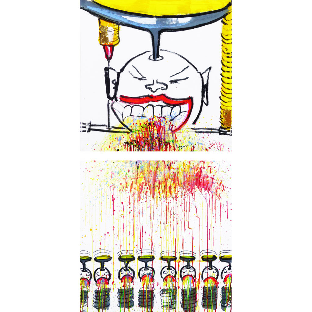 ZUCKERWATTE FÜR ALLE ?!  2-teilig  Mischtechnik auf Leinwand  200x100x2 cm  2013