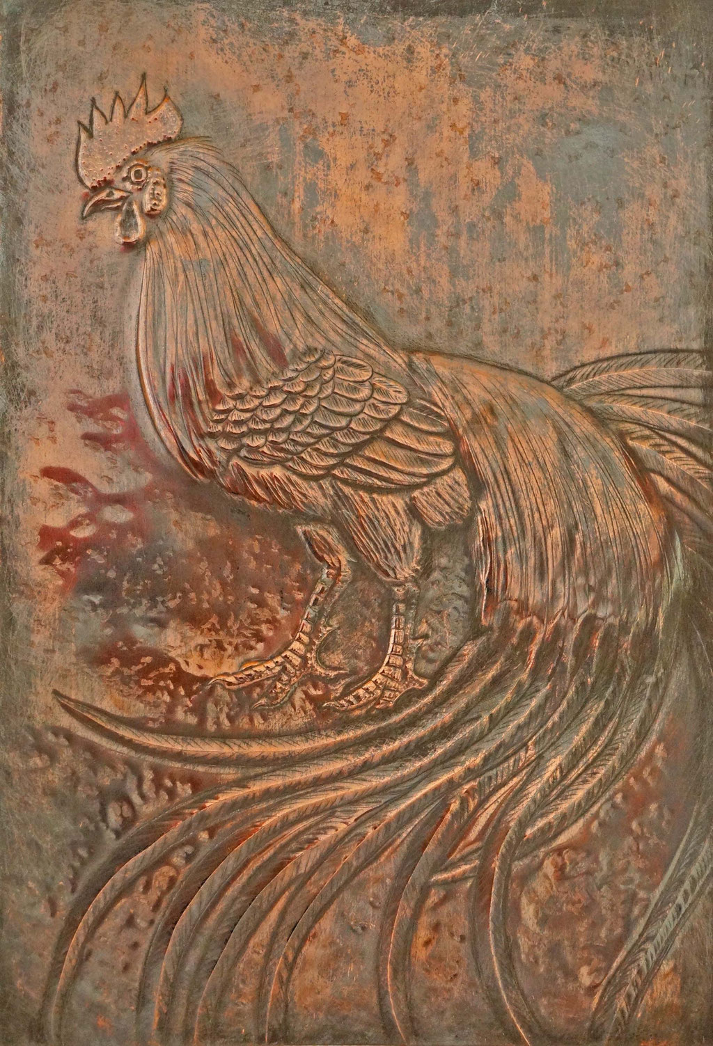 オナガドリ（2016年）100×150mm　銅板