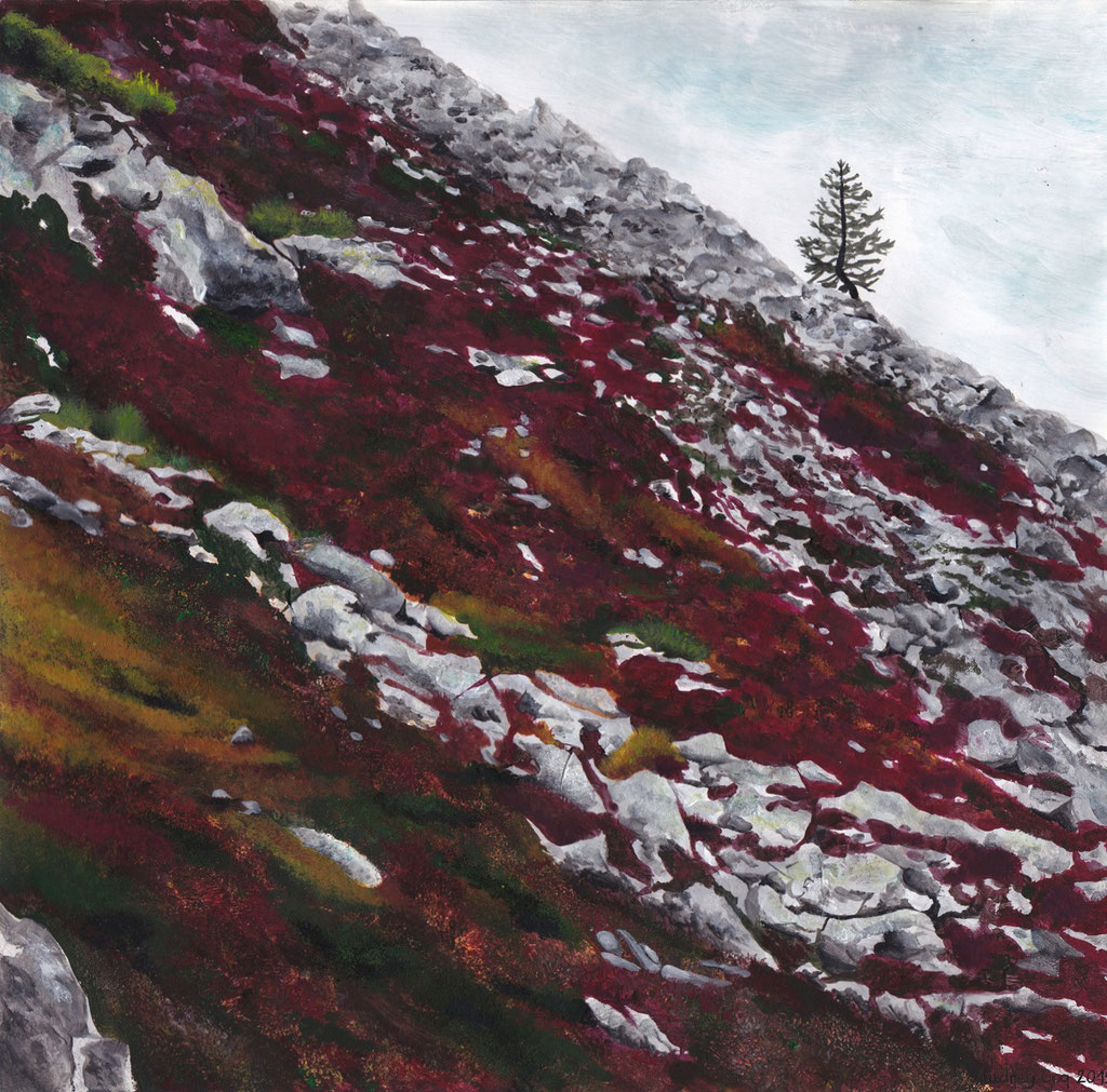 Maurienne landscape in the automn ~ Acrylic paint, 31x30,5 cm