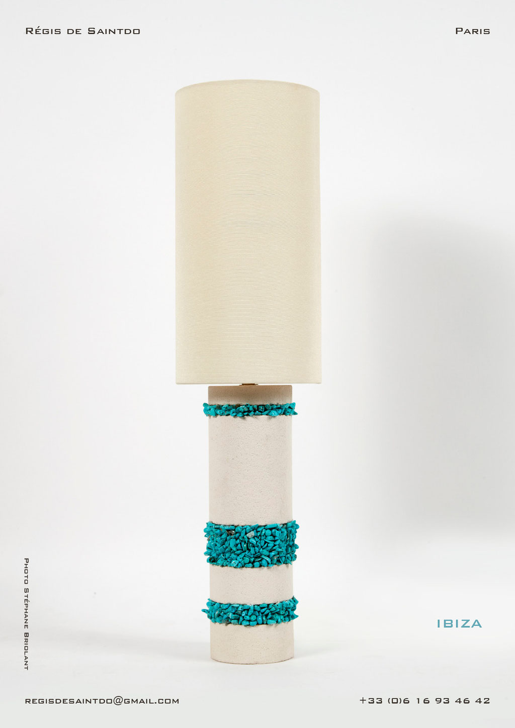 Lamp-Ibiza-white textured ceramic-turquoises-handmade @Régis de Saintdo