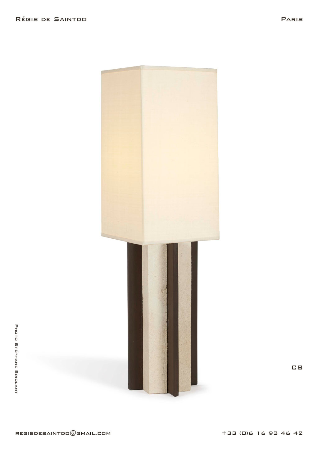 Lamp-C8-white textured ceramic-brown-polished-handmade-unique @Régis de Saintdo