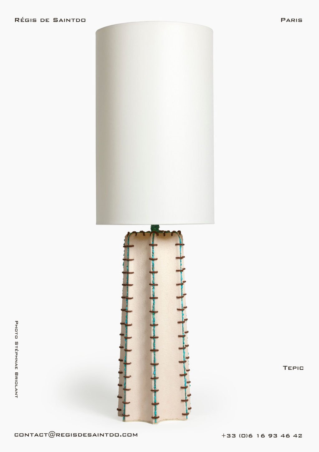 Lamp Tepic ceramic, turquoises howlites, leather- @Régis de Saintdo