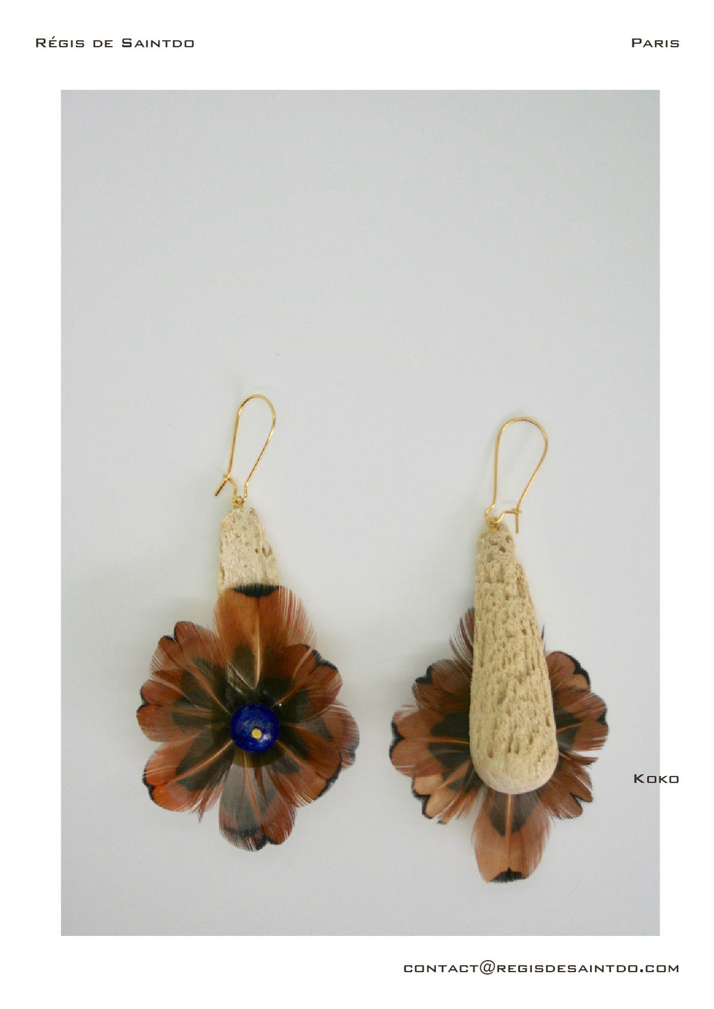 ©Régis de Saintdo-earrings-horn bone-feathers - lapis lazuli-hand made