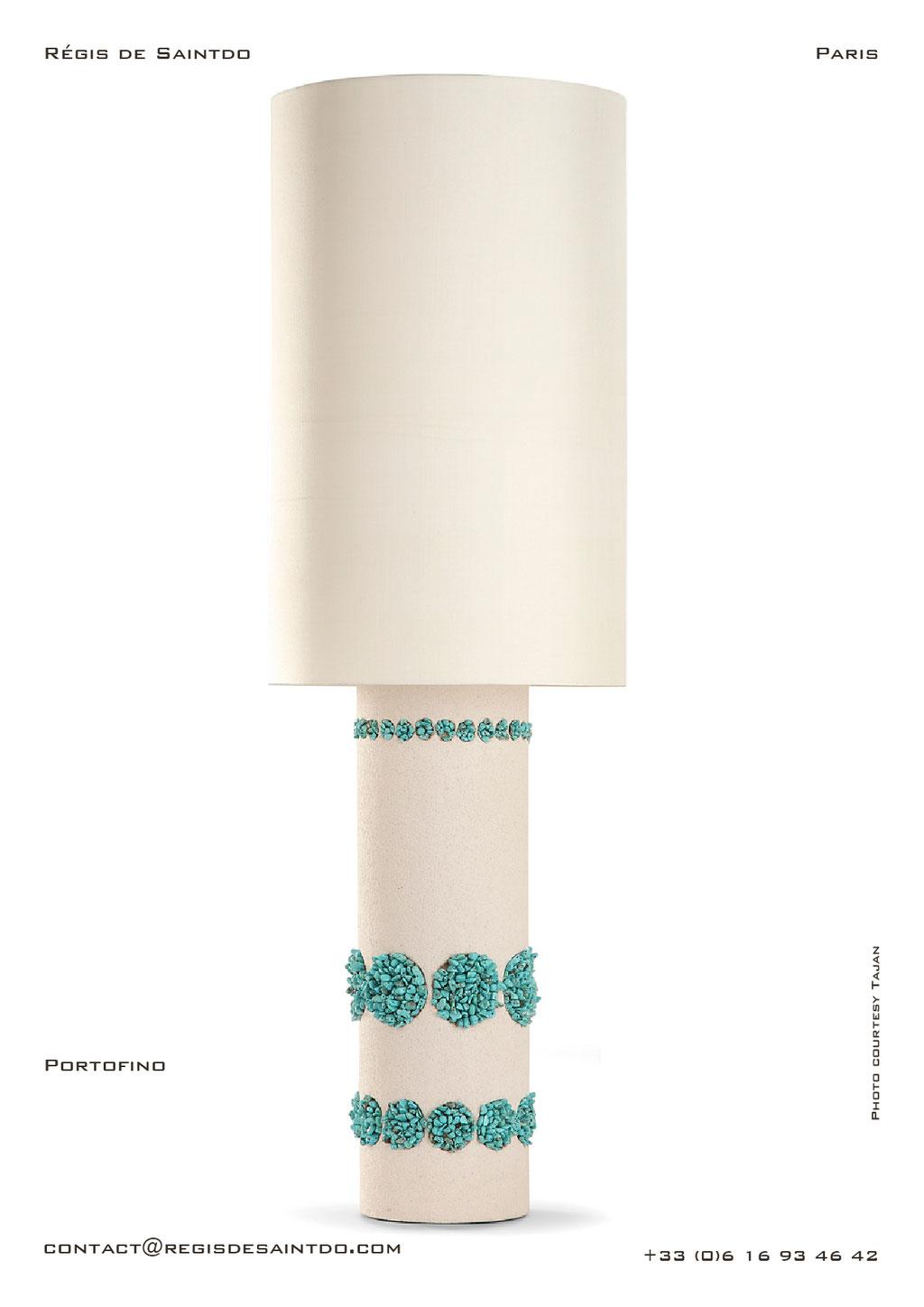 Lampe Portofino céramique blanche, howlites turquoise, faite main @Régis de Saintdo