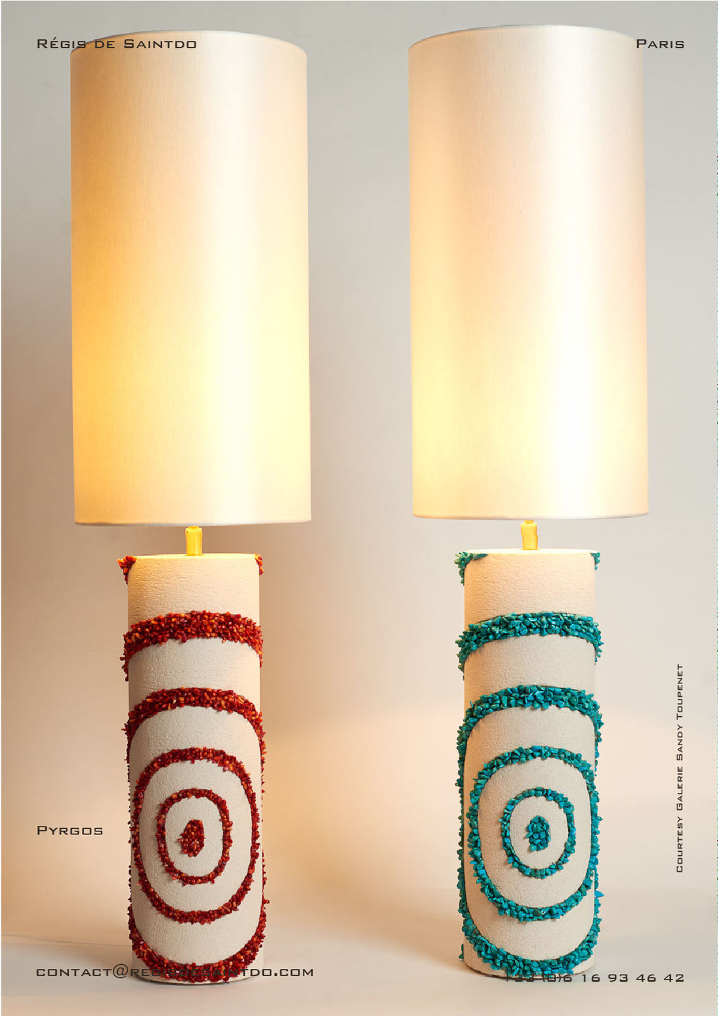 Lamps Pyrgos ceramic, turquoises howlites & coral- hand made @Régis de Saintdo
