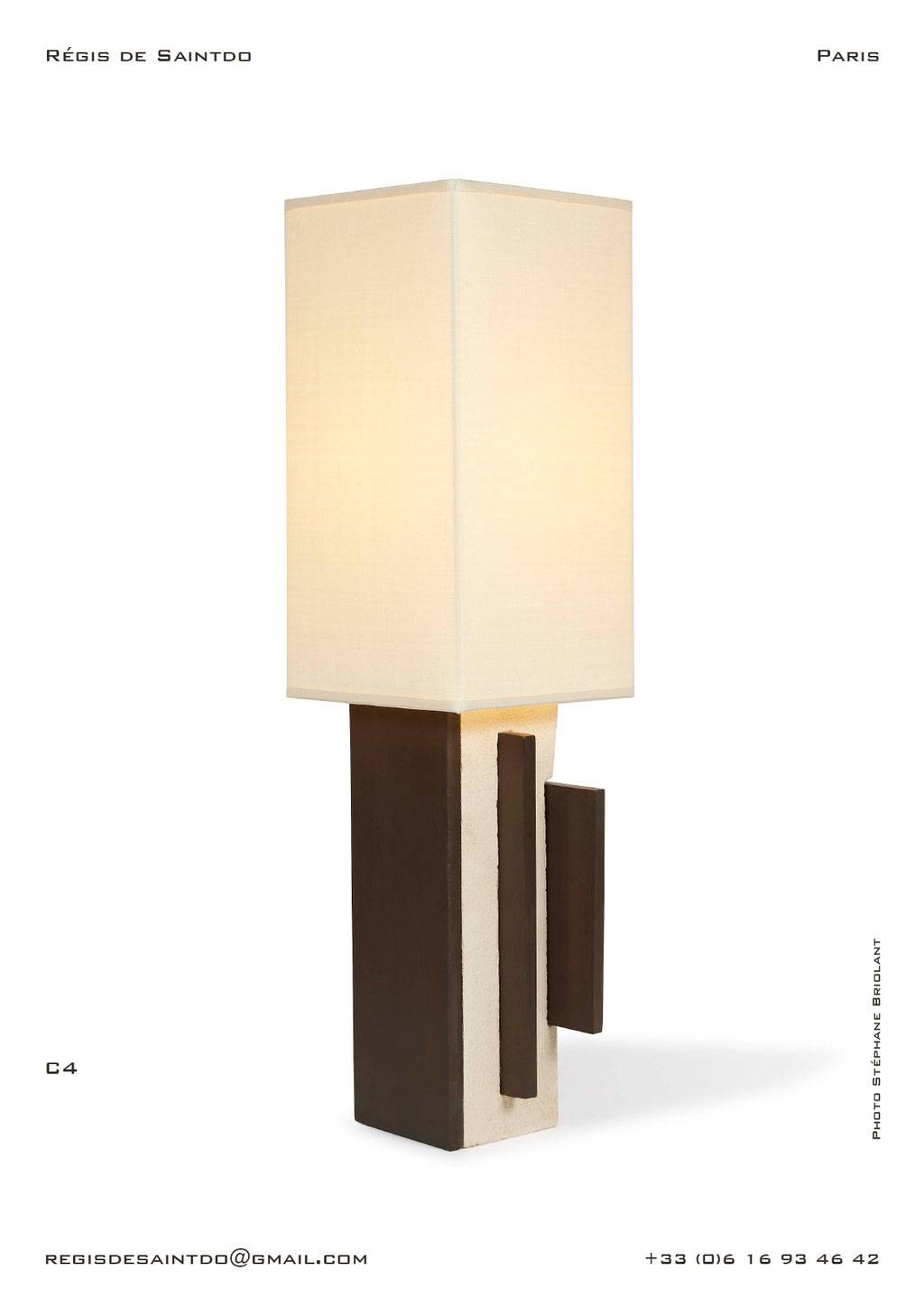 Lamp-C4-white textured ceramic-brown-polished-handmade-unique @Régis de Saintdo