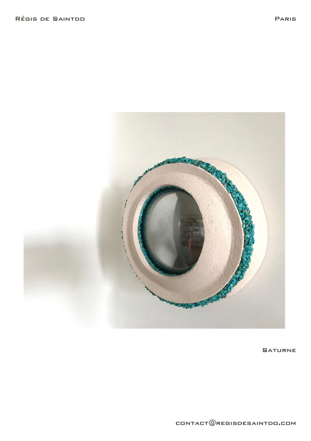 Miroir Saturne en céramique et howlites turquoise - fait main @Régis de Saintdo