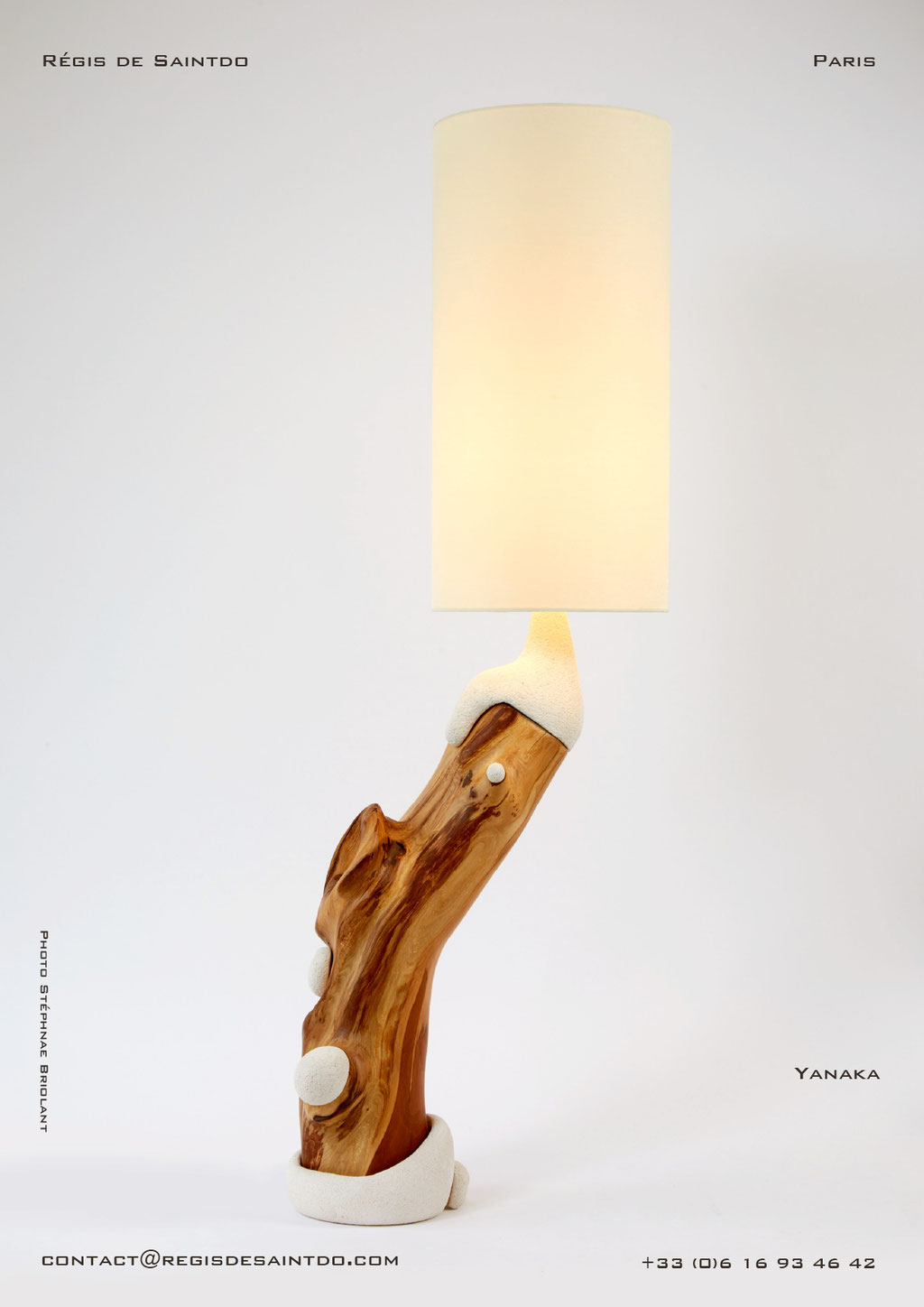 Lampe Yanaka bois de cerisier et céramique - faite main-unique @Régis de Saintdo
