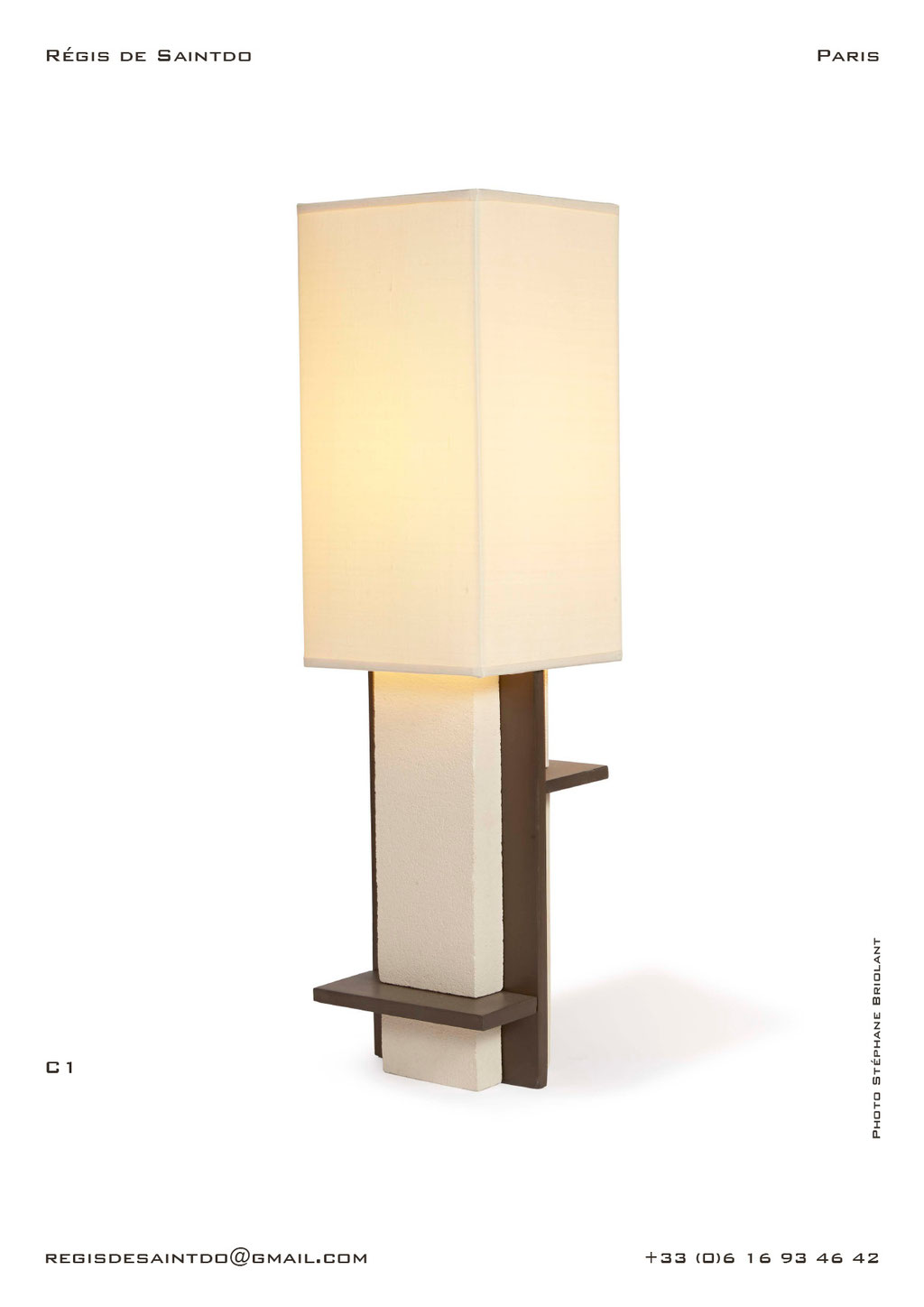 Lamp-C1-white textured ceramic-brown-polished-handmade-unique @Régis de Saintdo