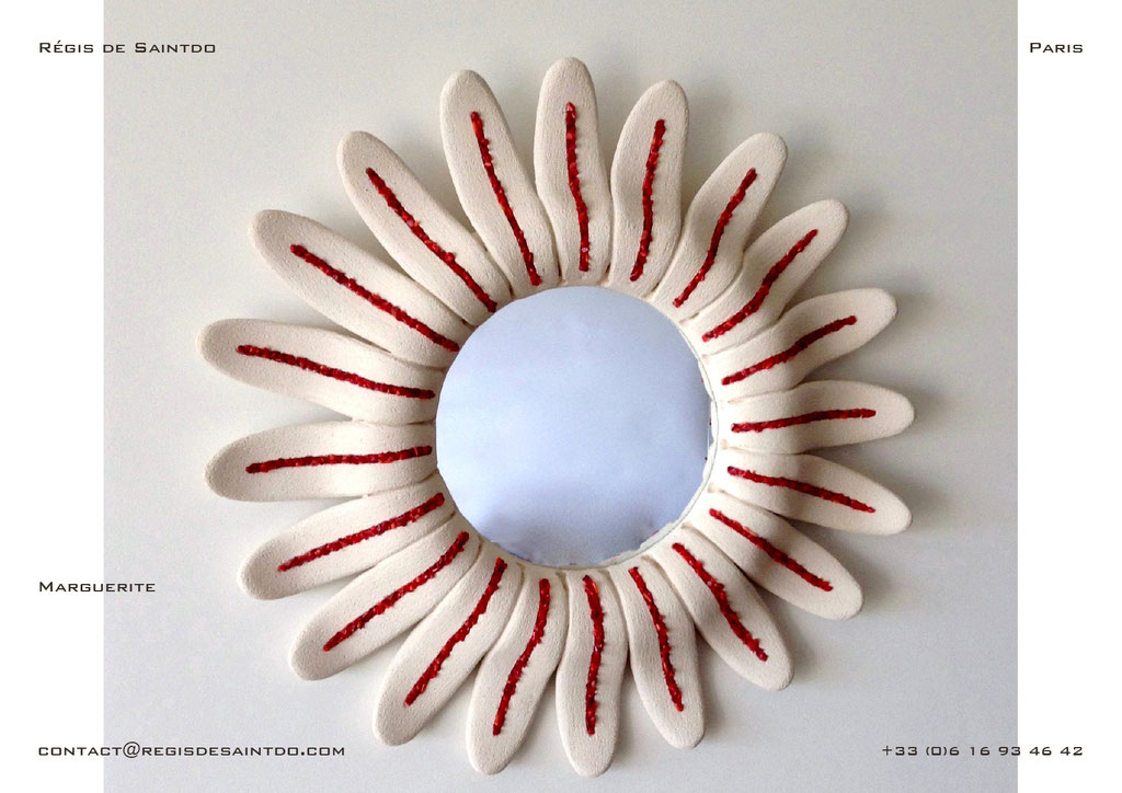 Miroir Marguerite en céramique, corail, -fait main @Régis de Saintdo