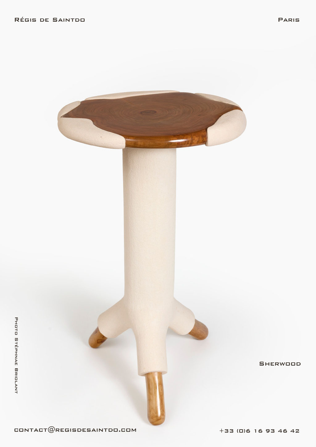 ©Régis de Saintdo - Table Sherwood - Bois cerisier poli -céramique chamotte - Fait main