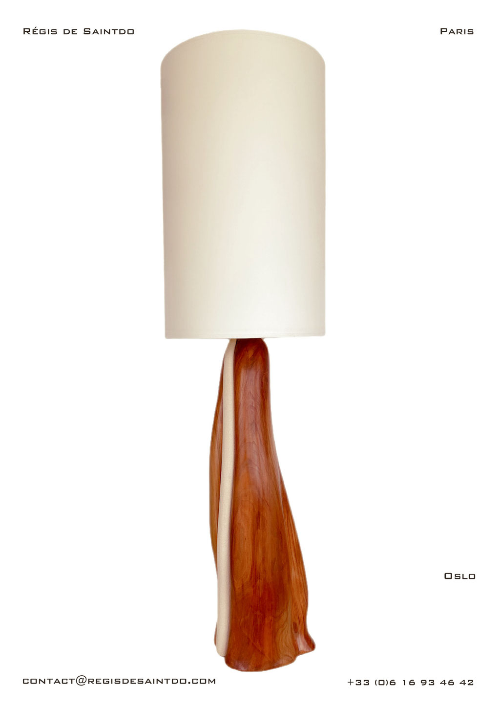 Lampe Oslo-céramique blanche chamotte-Bois de cerisier-fait main @Régis de Saintdo