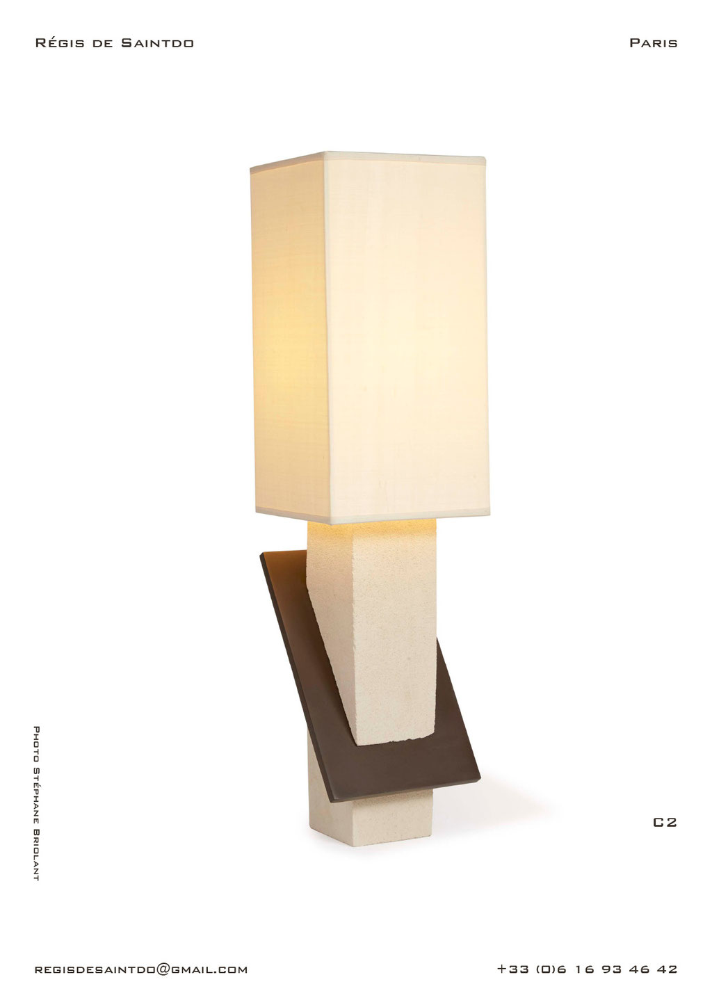 Lamp-C2-white textured ceramic-brown-polished-handmade-unique @Régis de Saintdo