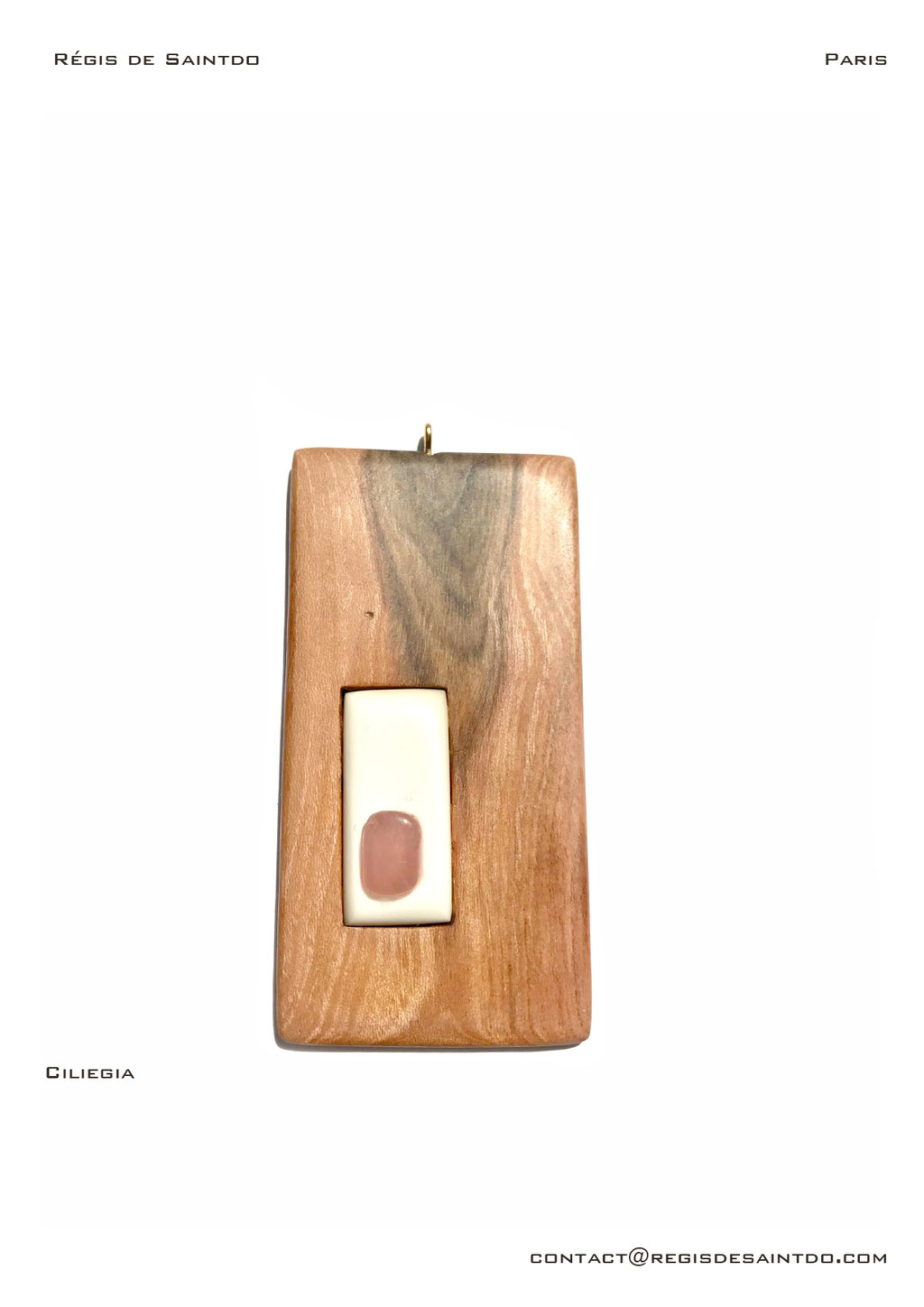 ©Régis de Saintdo-pendant-bone-cherry wood-rose quartz-hand made