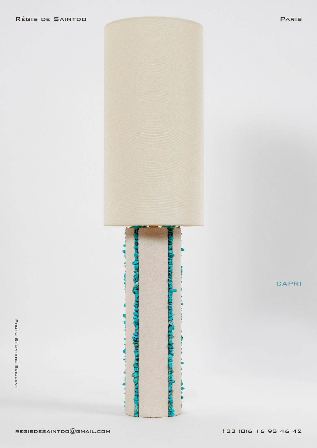 Lampe-Capri-céramique-blanche-brute-turquoise-faite-main-unique @Régis de Saintdo