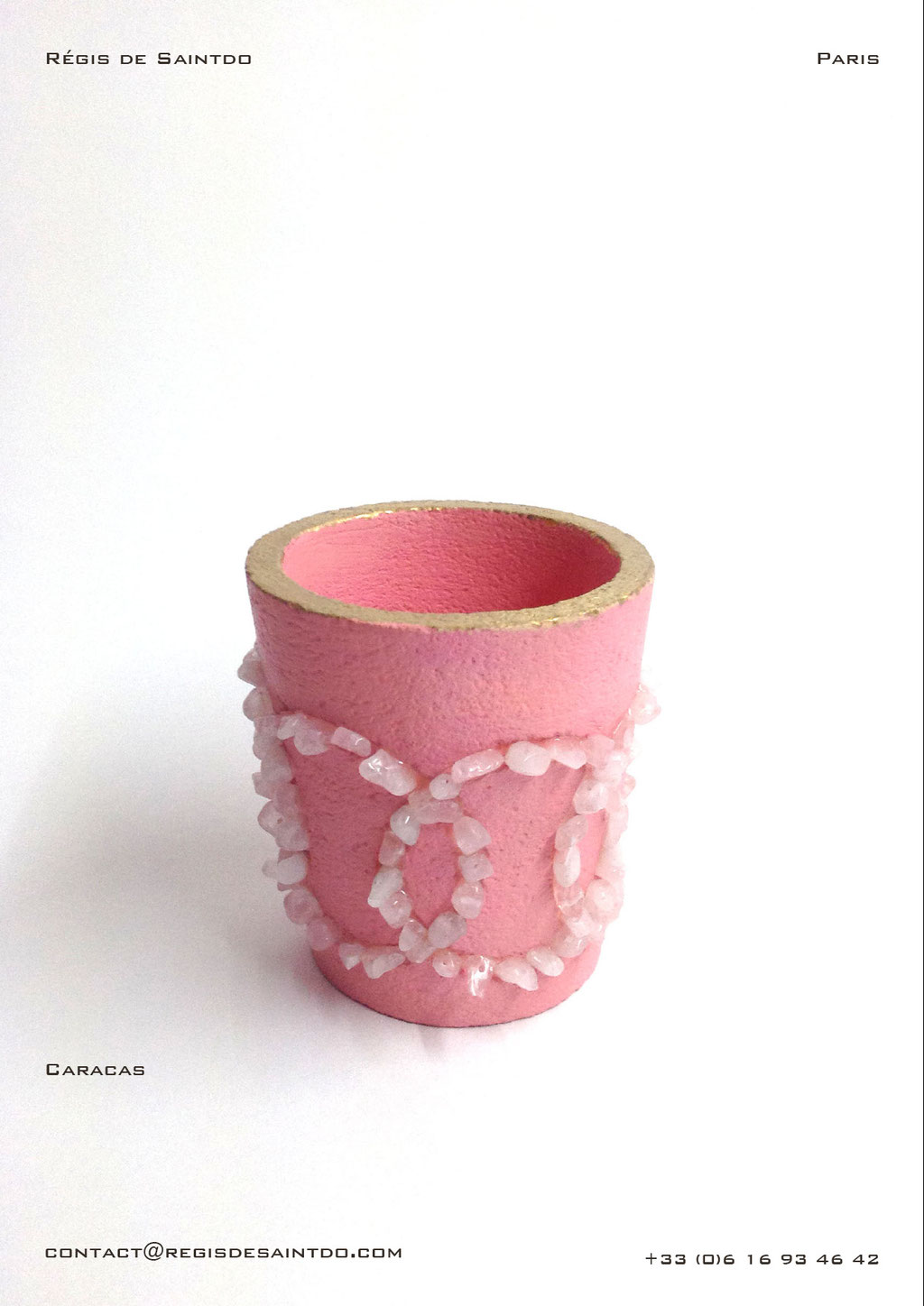 ©Régis de Saintdo-Pot-tinted ceramic-rose quartz-gold leaf-handmade