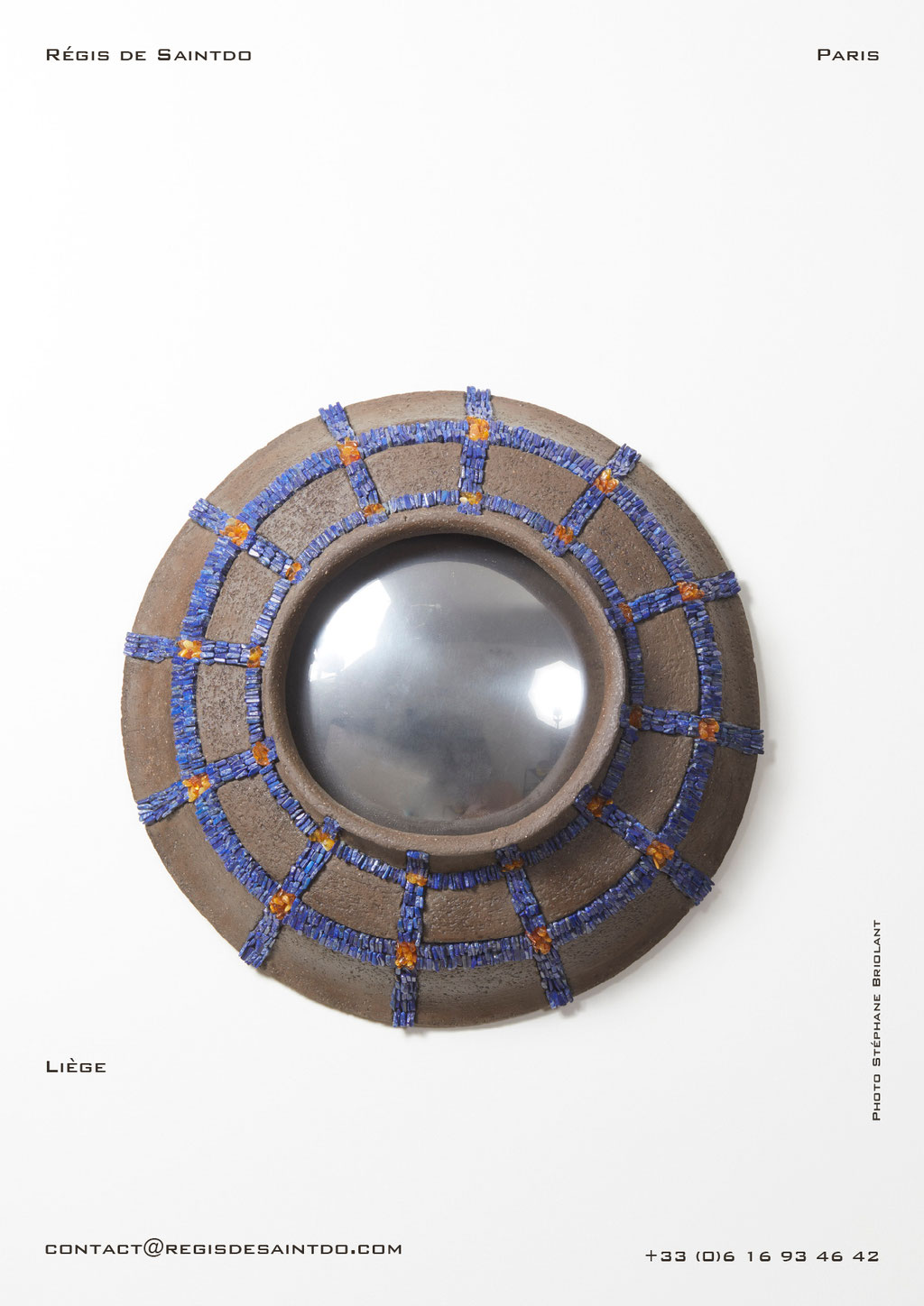Miroir Liège en céramique, lapis lazuli et ambre - fait main @Régis de Saintdo