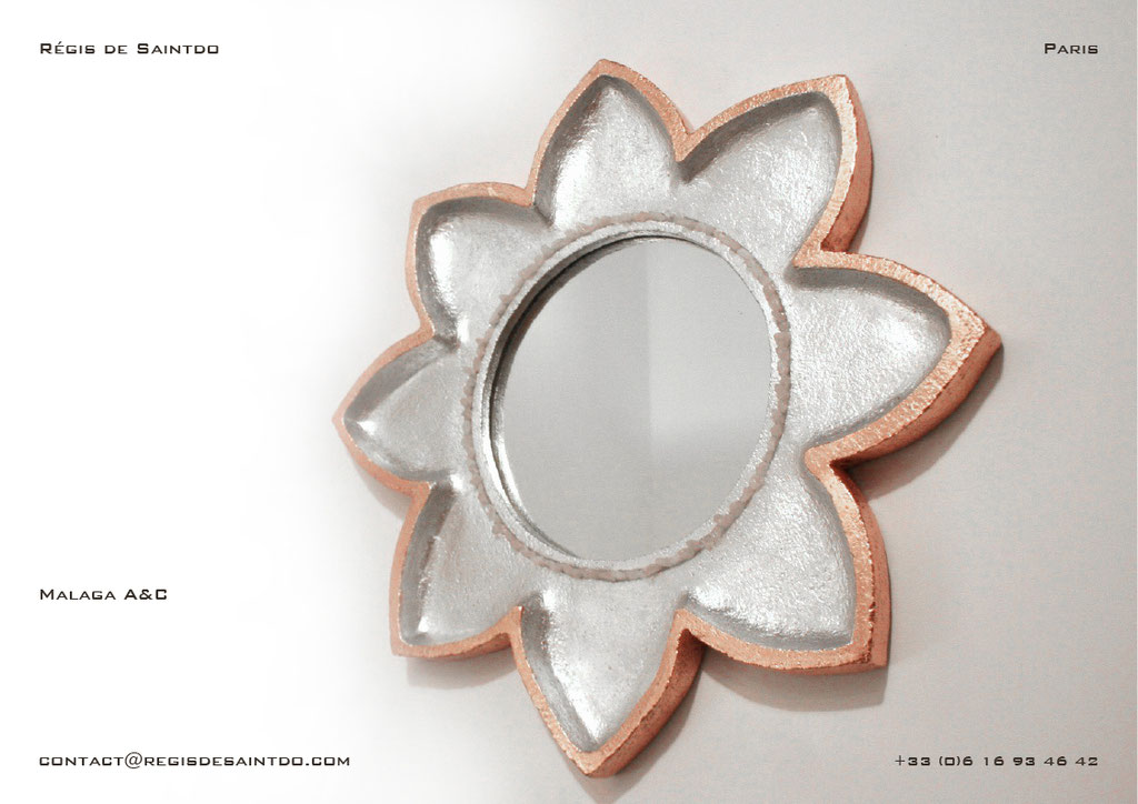 Miroir Malaga en céramique-fait main-feuille d'aluminium et de cuivre-quartz rose  @Régis de Saintdo