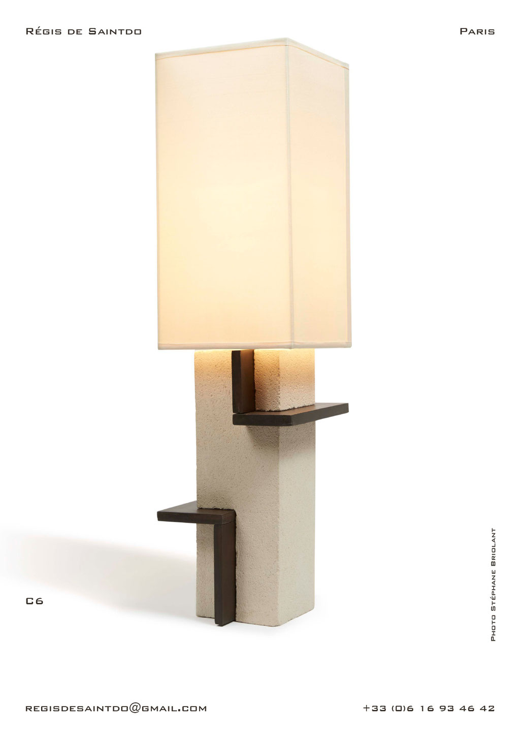 Lamp-C6-white textured ceramic-brown-polished-handmade-unique @Régis de Saintdo