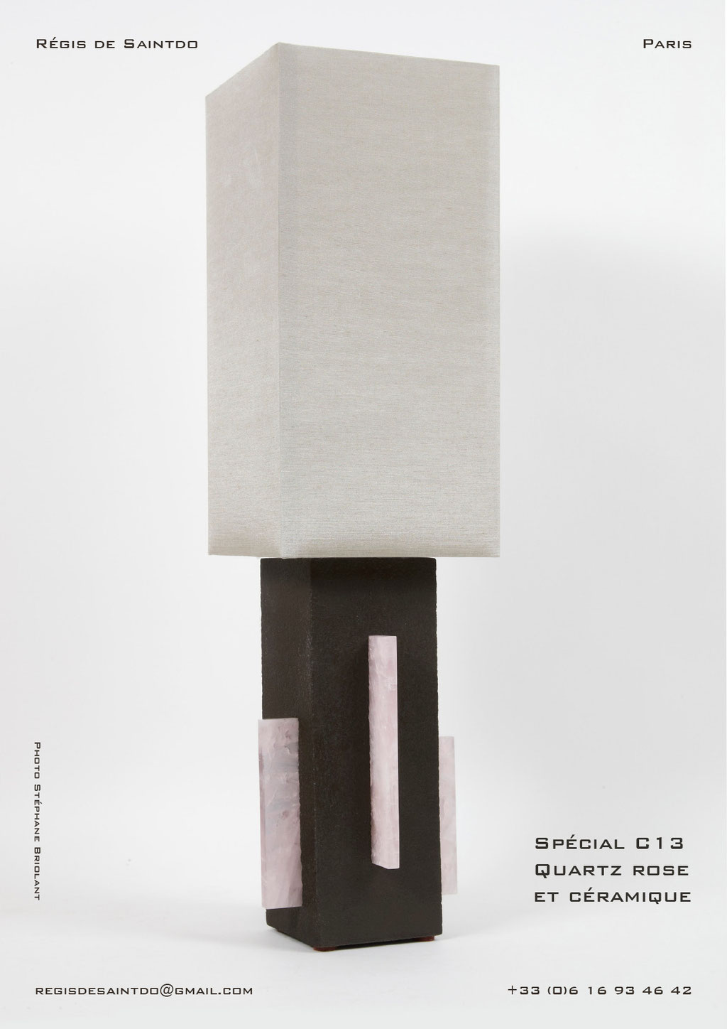 Lampe-C13-céramique-brune-brute-quartz-rose-faite-main-unique @Régis de Saintdo