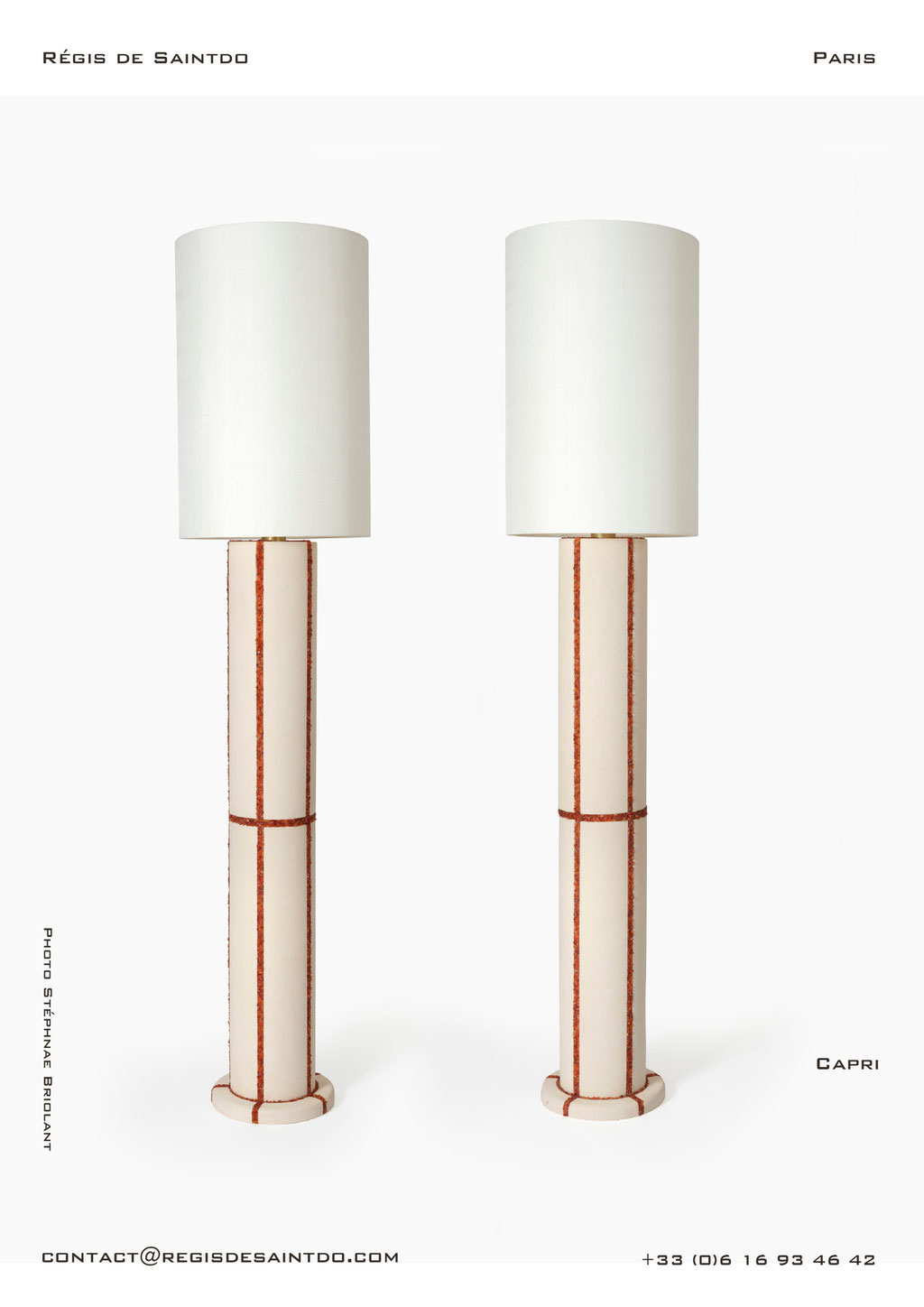 Standard Lamps-Capri-white-textured ceramic-cornaline-handmade @Régis de Saintdo