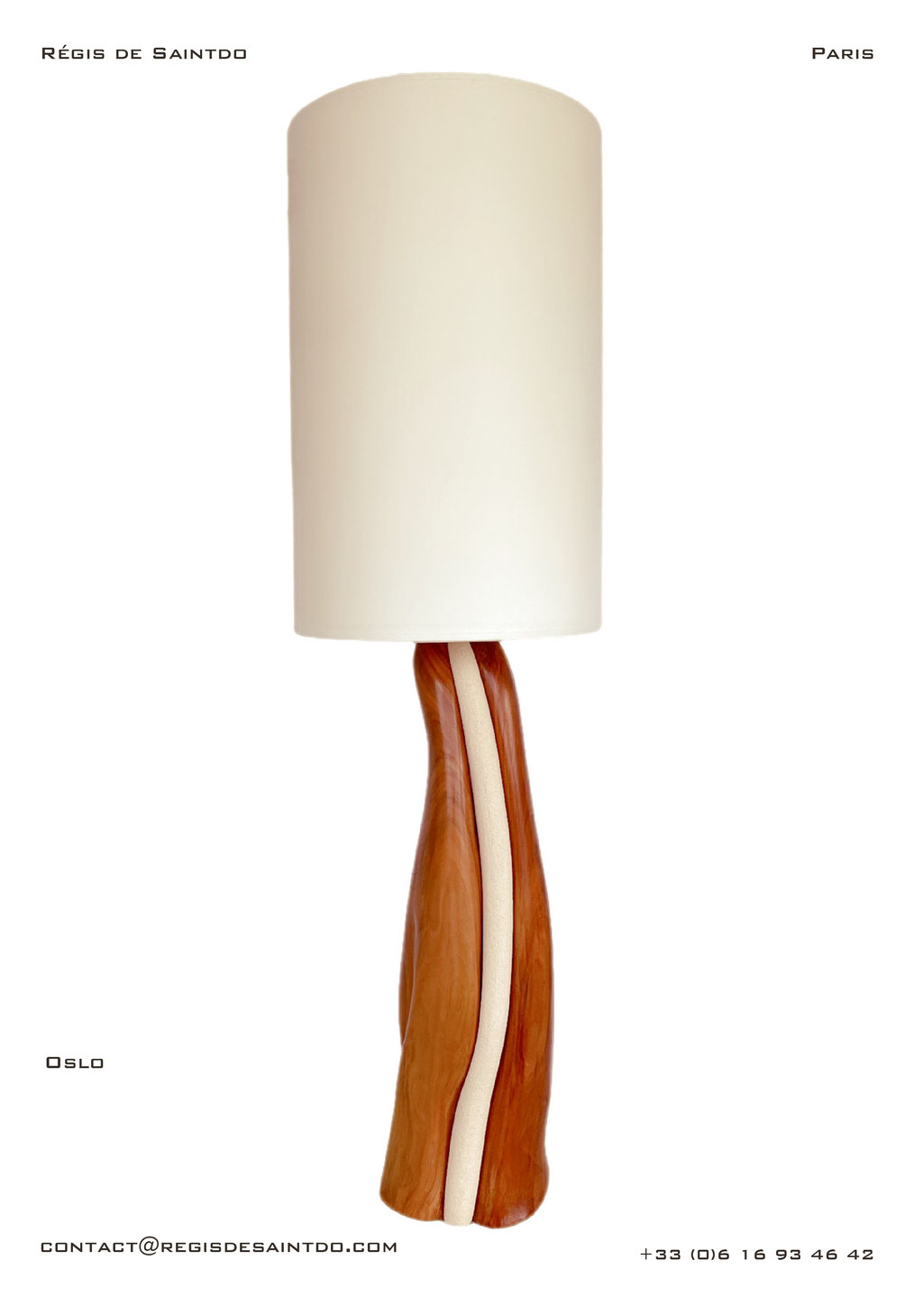 Lampe Oslo-céramique blanche chamotte-Bois de cerisier-fait main @Régis de Saintdo