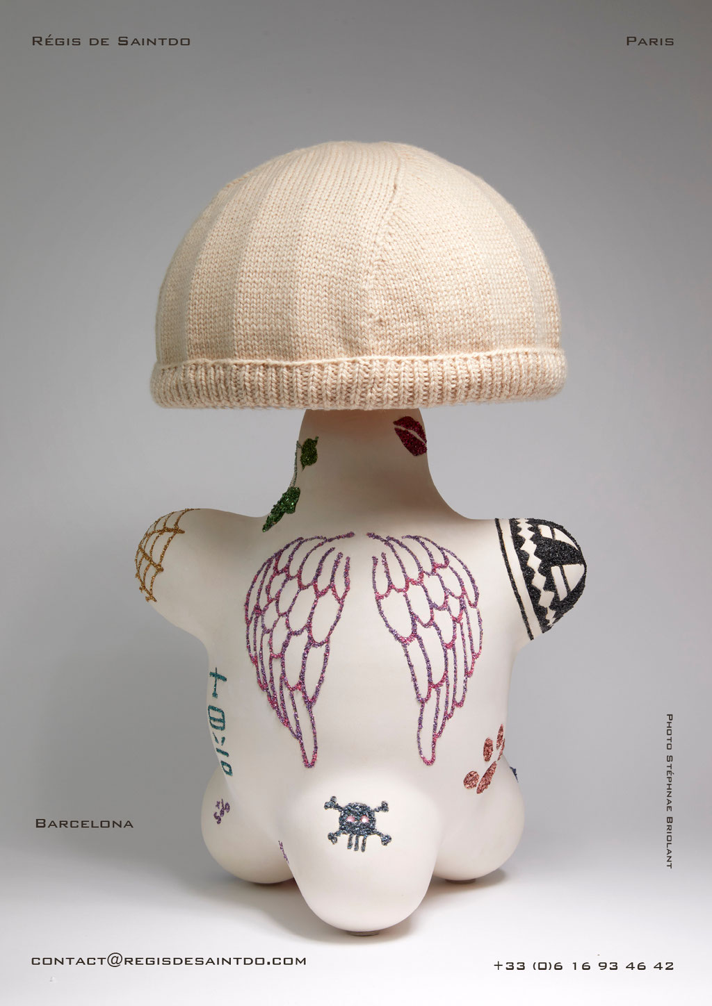 Lampe Barcelona - céramique et verre de couleur, abat-jour de laine - fait main-unique @Régis de Saintdo