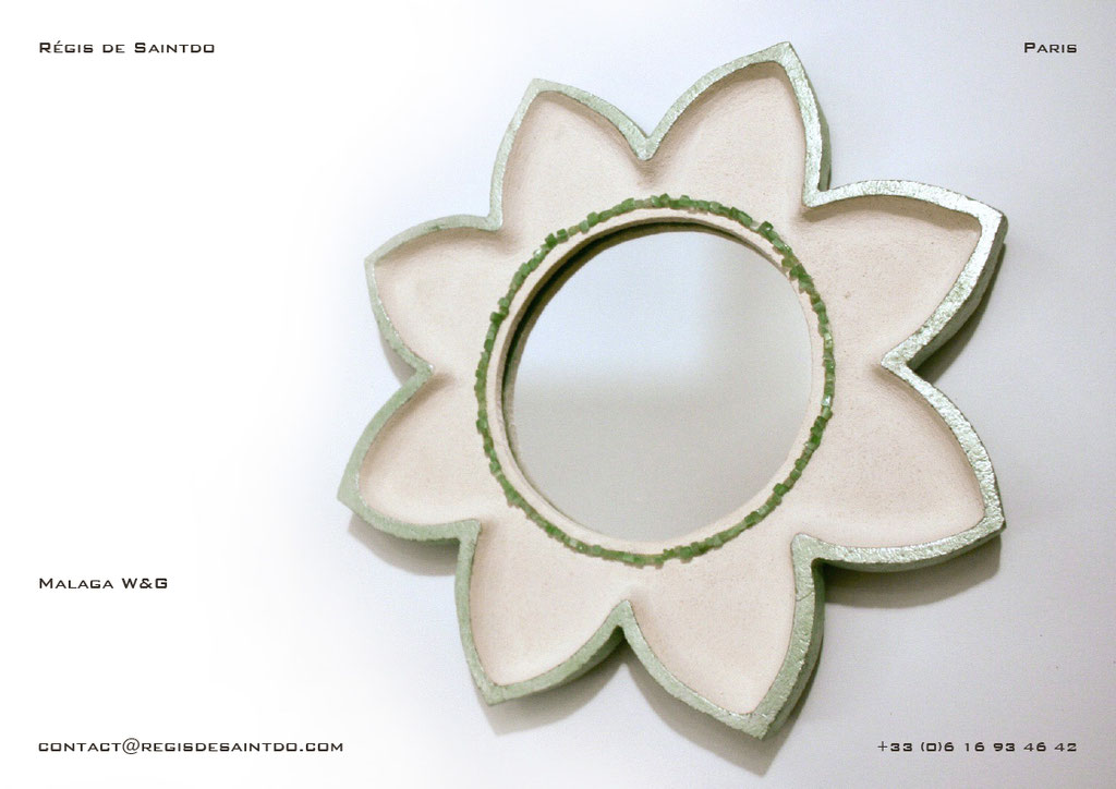 Miroir Malaga en céramique-fait main-feuille d'aluminium teintée verte-agathes vertes @Régis de Saintdo