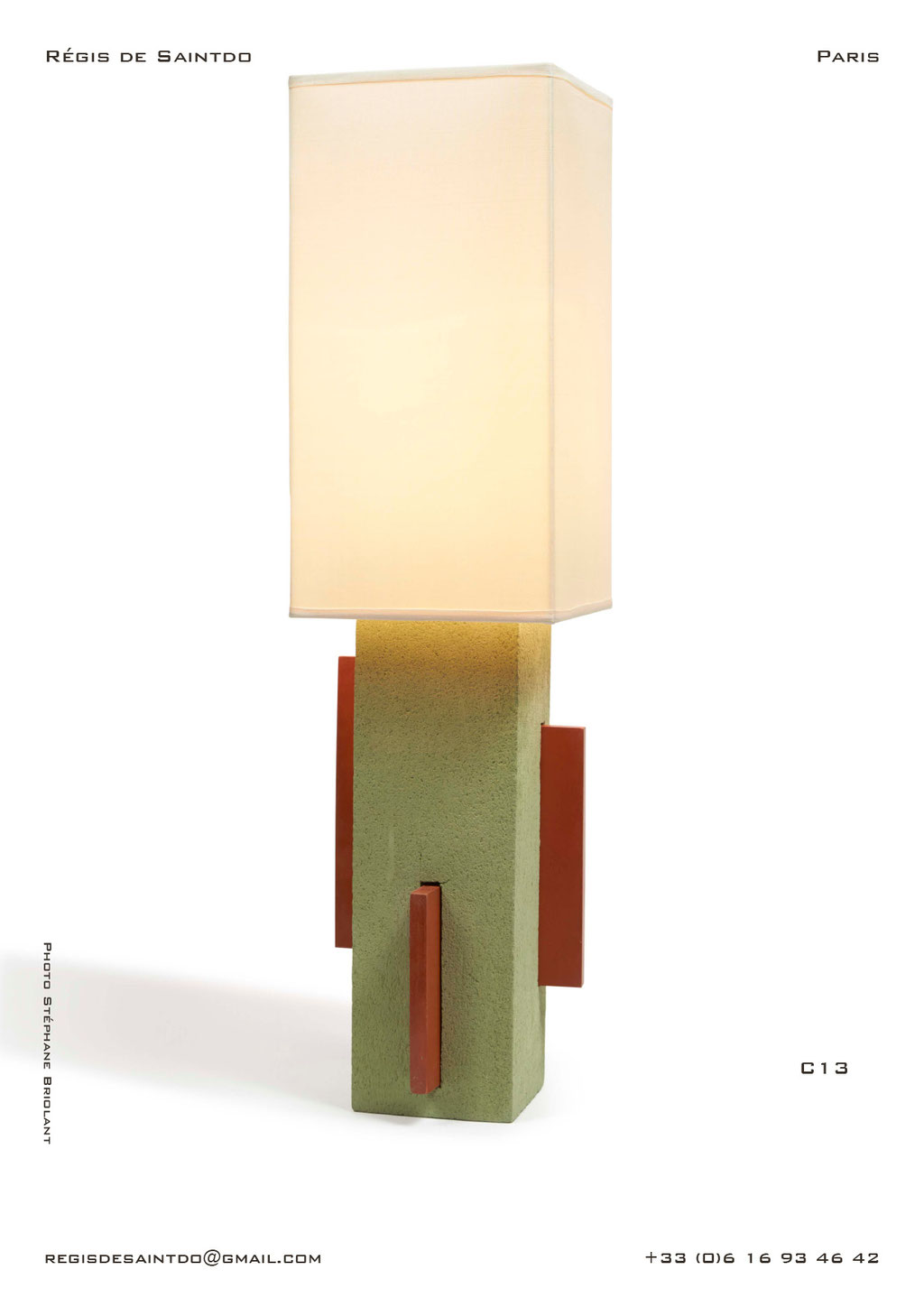Lampe-C13-céramique-verte-brute-blanche-polie-faite-main-unique @Régis de Saintdo