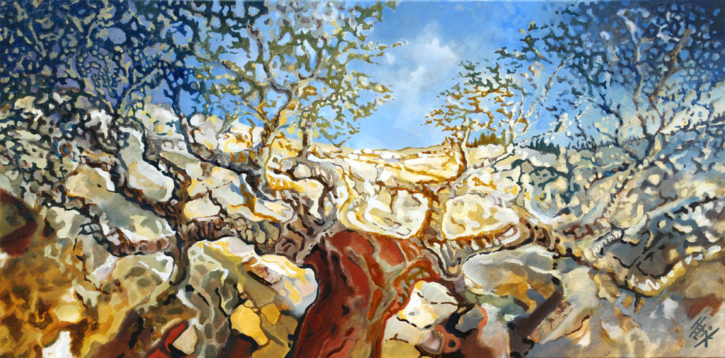 Sobreiro velho - acrylico com areia na tela - 100 x 50 cm