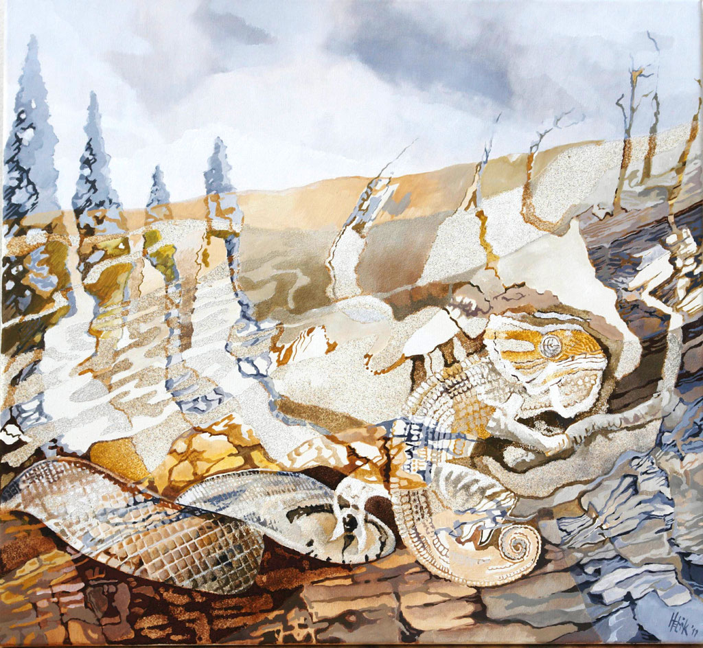Cameleão e Serpente - Acrylico na tela - 65 x 60 cm 