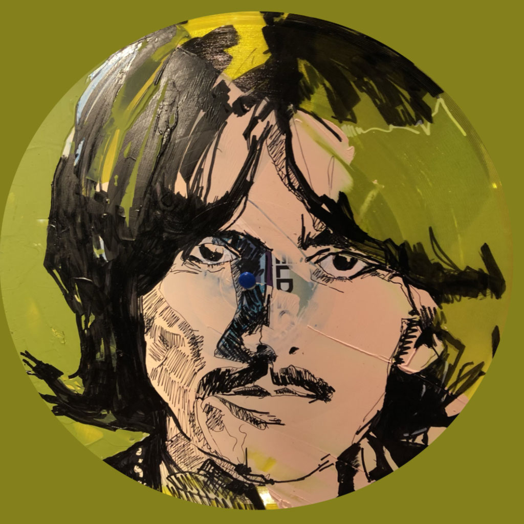 George Harrison, Acryl und Edding auf Vinyl, 30 cm Durchmesser,  2021