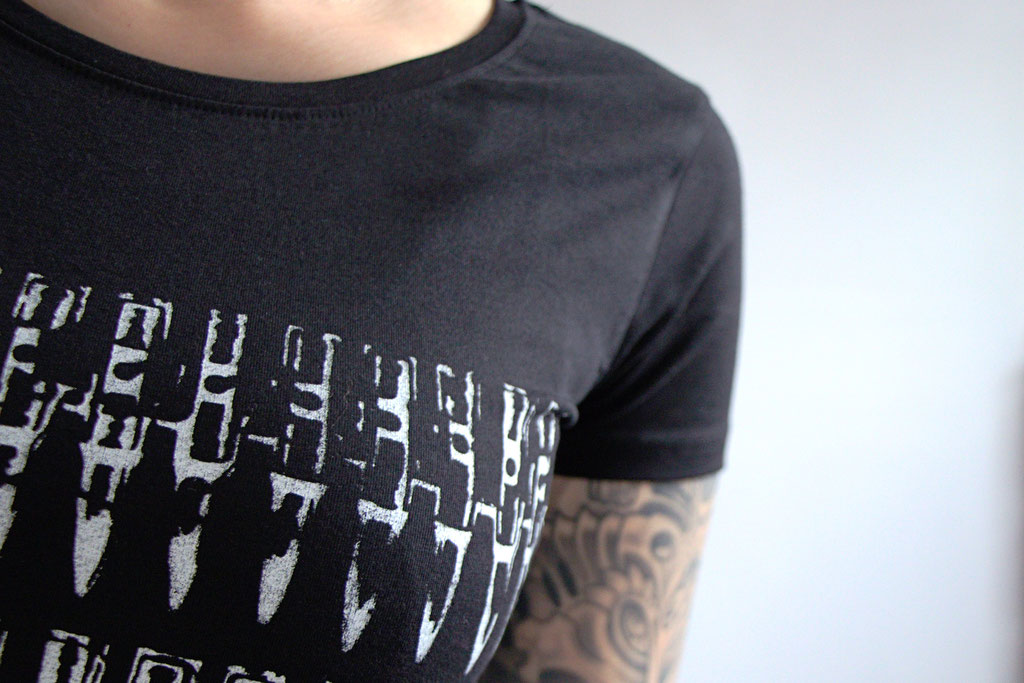 The original bullet shirts are back and more! - Detail white print on organic black Tee - Zebraspider Eco Anti-Fashion