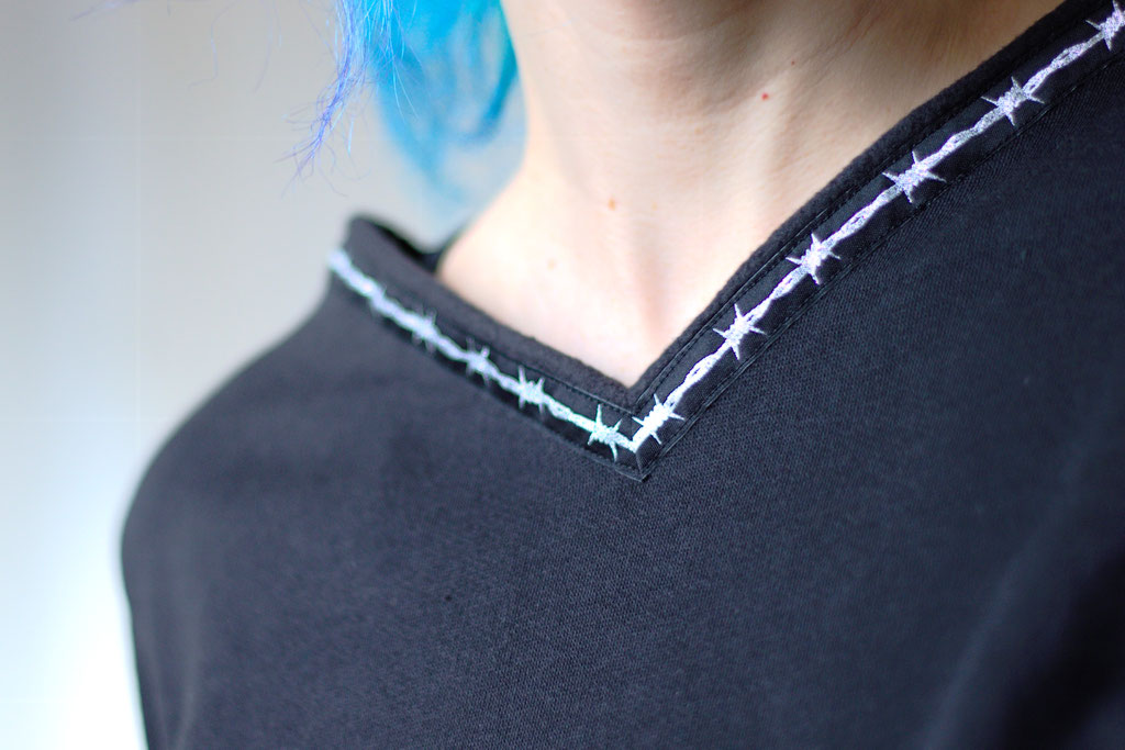 The 2022 Winter Mini Collection - barb wire V-neck sweater - Zebraspider Eco Anti-Fashion